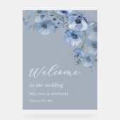 Blue Watercolor Flowers White アクリルサイン (正面)