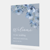 Blue Watercolor Flowers White アクリルサイン (傾斜)