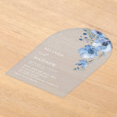 Blue Watercolor Flowers White アクリル招待状 (レイダウン)