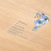 Blue Watercolor Flowers White アクリル招待状 (レイダウン)