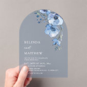 Blue Watercolor Flowers White アクリル招待状 (インサイチュ (ポータブル))