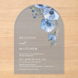 Blue Watercolor Flowers White アクリル招待状