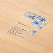 Blue Watercolor Flowers White アクリル招待状 (レイダウン)