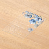 Blue Watercolor Flowers White アクリル招待状 (レイダウン)