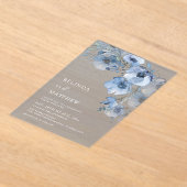 Blue Watercolor Flowers White アクリル招待状 (レイダウン)