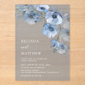 Blue Watercolor Flowers White アクリル招待状 (正面)