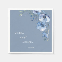 Blue Watercolor Flowers Your Names Wedding スタンダードカクテルナプキン