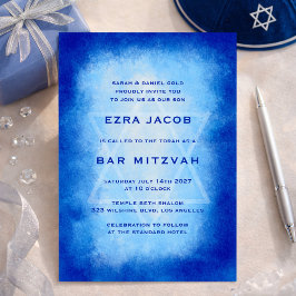 Blue Watercolor Frame Star Custom Bar Bat Mitzvah 招待状