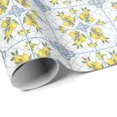 Blue Watercolor French Country Lemon ラッピングペーパー (ロールコーナー)