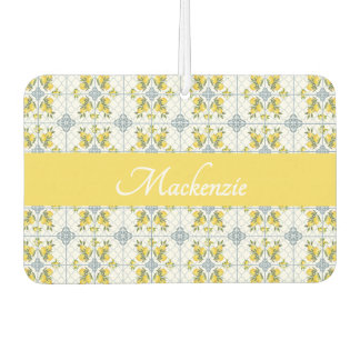 Blue Watercolor French Country Lemon Name Monogram カーエアーフレッシュナー