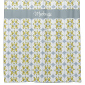 Blue Watercolor French Country Lemon Name Monogram シャワーカーテン (正面)