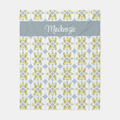 Blue Watercolor French Country Lemon Name Monogram フリースブランケット (正面)