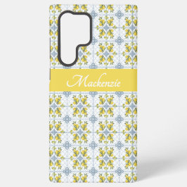 Blue Watercolor French Country Lemon Name Monogram Samsung Galaxy S22 Ultraケース