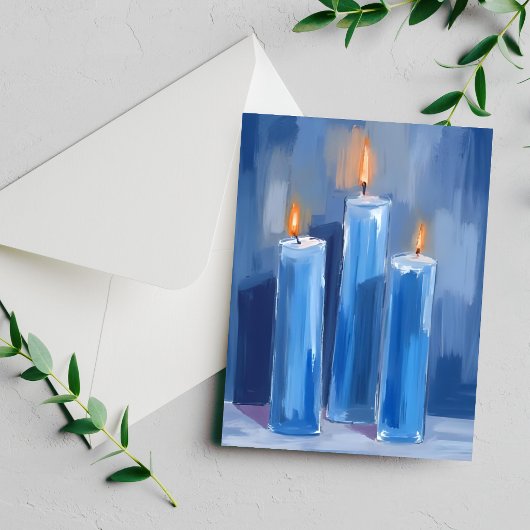 Blue Watercolor Hanukkah Candles シーズンカード
