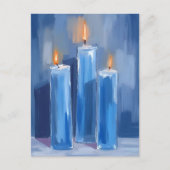 Blue Watercolor Hanukkah Candles シーズンポストカード (正面)