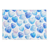 Blue Watercolor Heart Pattern Pair of Pillowcases 枕カバー (裏面-右)