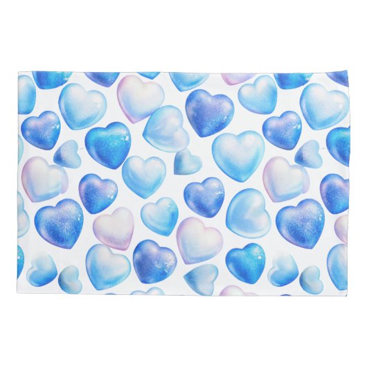 Blue Watercolor Heart Pattern Pillowcase 枕カバー (裏面)