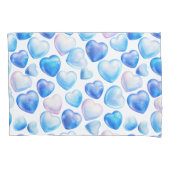 Blue Watercolor Heart Pattern Pillowcase 枕カバー (正面)