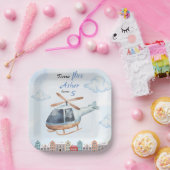 Blue Watercolor Helicopter City  ペーパープレート (パーティー)