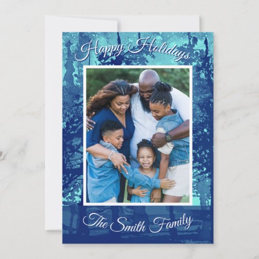 Blue Watercolor Holiday Card (Personalize) シーズンカード (正面)
