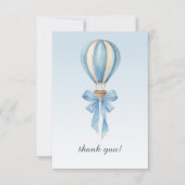 Blue Watercolor Hot Air Balloon Boy Baby Shower サンキューカード (正面)