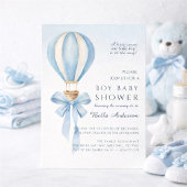 Blue Watercolor Hot Air Balloon Boy Baby Shower 招待状