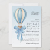 Blue Watercolor Hot Air Balloon Boy Baby Shower 招待状 (正面)