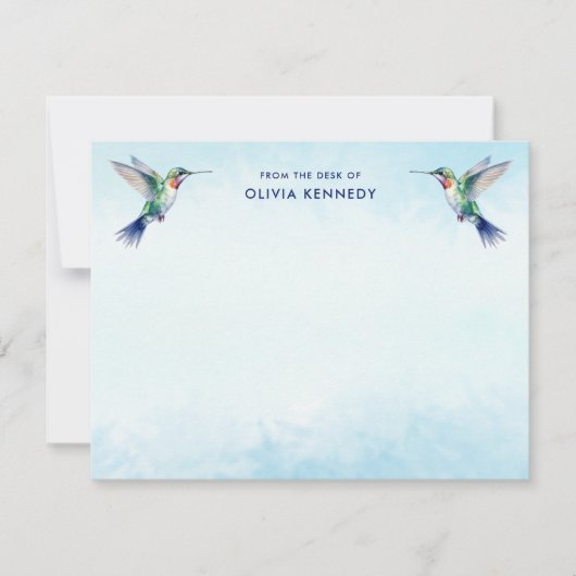 Blue Watercolor Hummingbird From the Desk of ノートカード (正面)