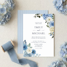 Blue Watercolor Hydrangea Floral Wedding 招待状