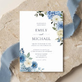 Blue Watercolor Hydrangea Floral Wedding 招待状