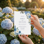 Blue Watercolor Hydrangea Floral Wedding 招待状