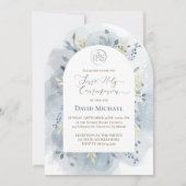 blue watercolor leaves First Holy Communion 招待状 (正面)