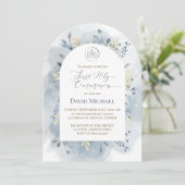  blue watercolor leaves First Holy Communion  招待状 (スタンド正面)