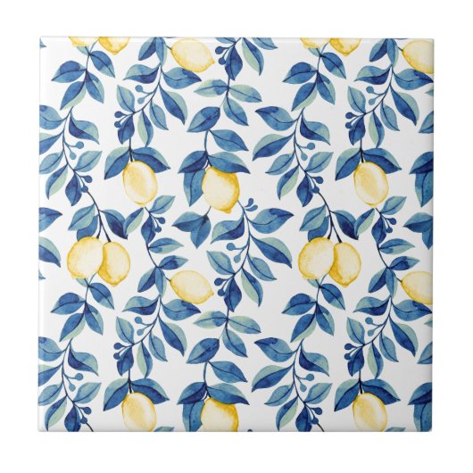 Blue Watercolor Lemon タイル (正面)