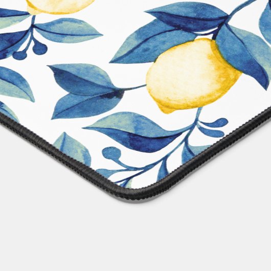 Blue Watercolor Lemon デスクマット (コーナー)