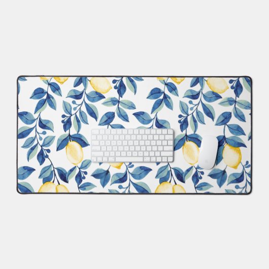 Blue Watercolor Lemon デスクマット (キーボード&マウス)