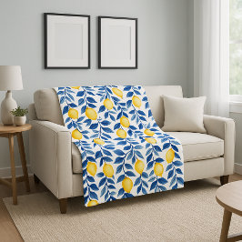 Blue Watercolor Lemon フリースブランケット