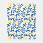 Blue Watercolor Lemon フリースブランケット (正面)