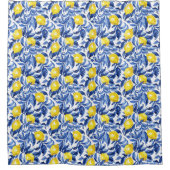 Blue Watercolor Lemon Pattern  シャワーカーテン (正面)