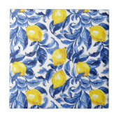 Blue Watercolor Lemon Pattern タイル (正面)