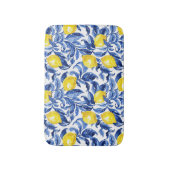 Blue Watercolor Lemon Pattern  バスマット (正面縦)
