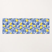 Blue Watercolor Lemon Pattern ヨガマット (正面(横))