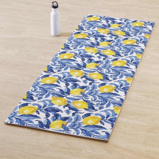 Blue Watercolor Lemon Pattern ヨガマット (インサイチュ)