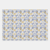 Blue Watercolor Lemon Pattern  ラッピングペーパーシート (正面3)