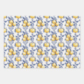 Blue Watercolor Lemon Pattern  ラッピングペーパーシート (正面2)