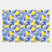 Blue Watercolor Lemon Pattern  ラッピングペーパーシート (正面)