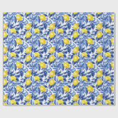 Blue Watercolor Lemon Pattern  ラッピングペーパー (フラット)