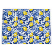 Blue Watercolor Lemon Pattern  ラージペーパーバッグ (正面)
