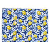 Blue Watercolor Lemon Pattern  ラージペーパーバッグ (裏面)