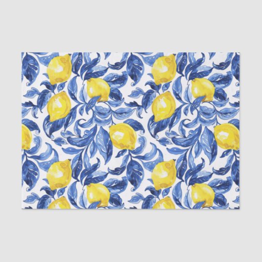 Blue Watercolor Lemon Pattern  薄葉紙 (正面)